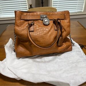 Michael Kors Brown Crocodile Embossed Satchel